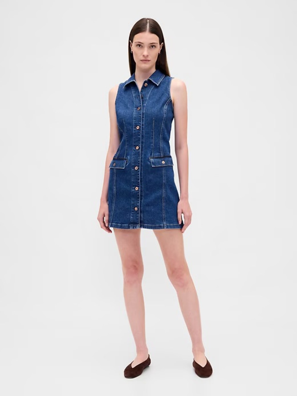 Gap Denim Collared Mini Shift Dress NWOT L Tall Preppy Business Casual Western
